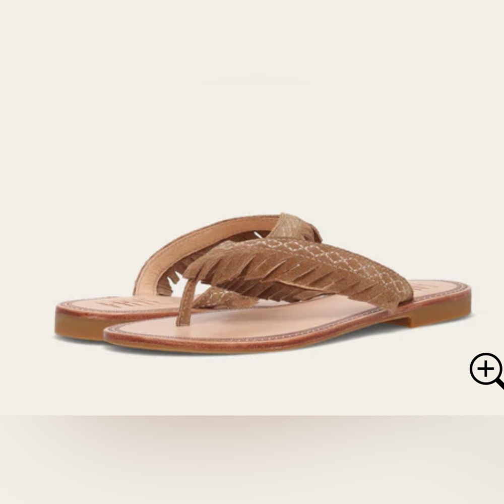 Frye Tan Leather Fringe Sandals